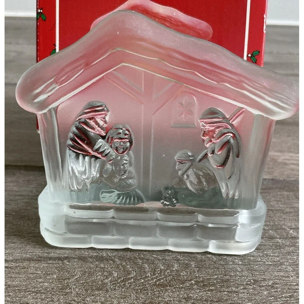 Christmas Around the World Frosted Glass Nativity Tealight Candle Holder